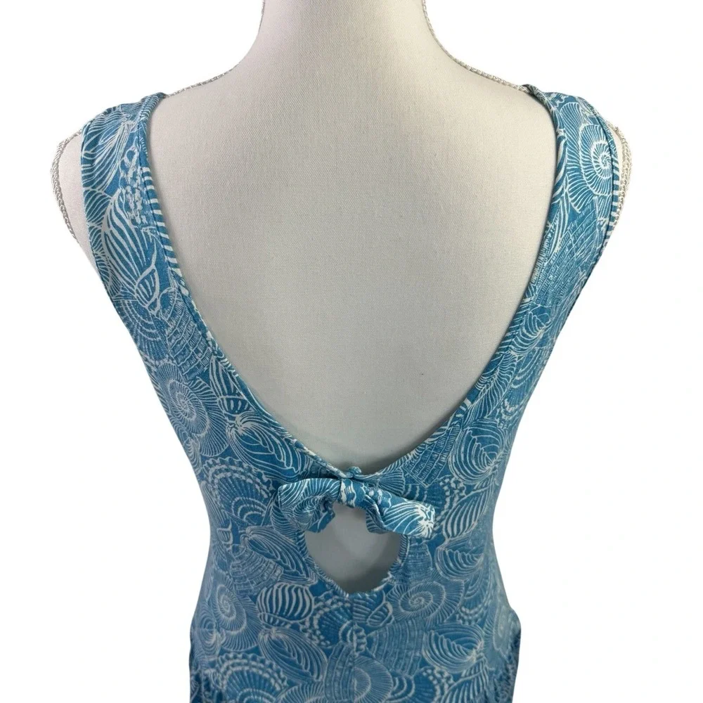 Vintage 1991 Laura Ashley Turquoise & White Seashell Cotton Midi Sundress Sz M - Picture 7 of 11